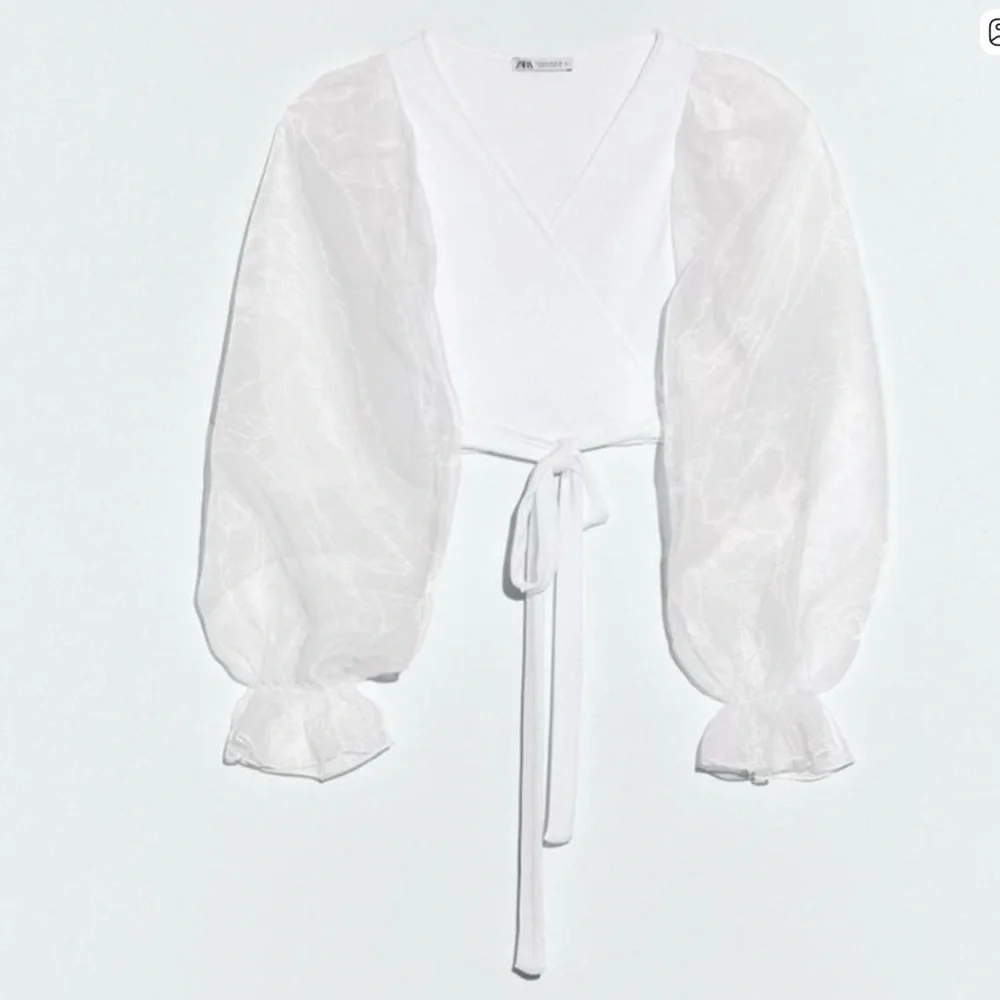 Zara Sheer Puff-Sleeve Wrap Top - White